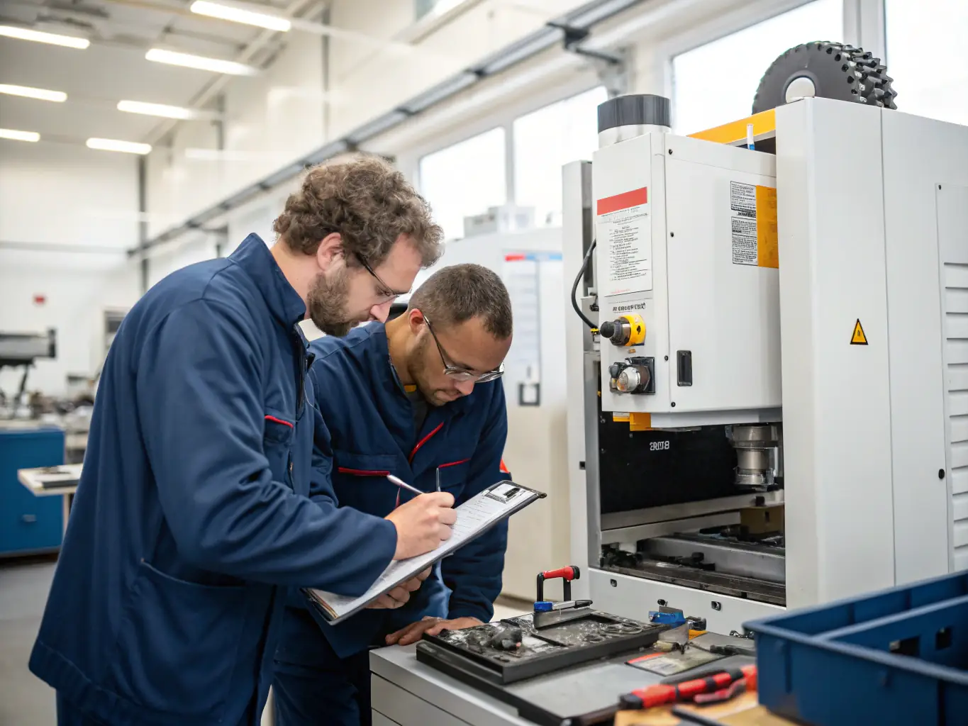 A photograph of a technician providing hands-on support for a Fusion CNC machine at Albuquerque Exotic Woods.