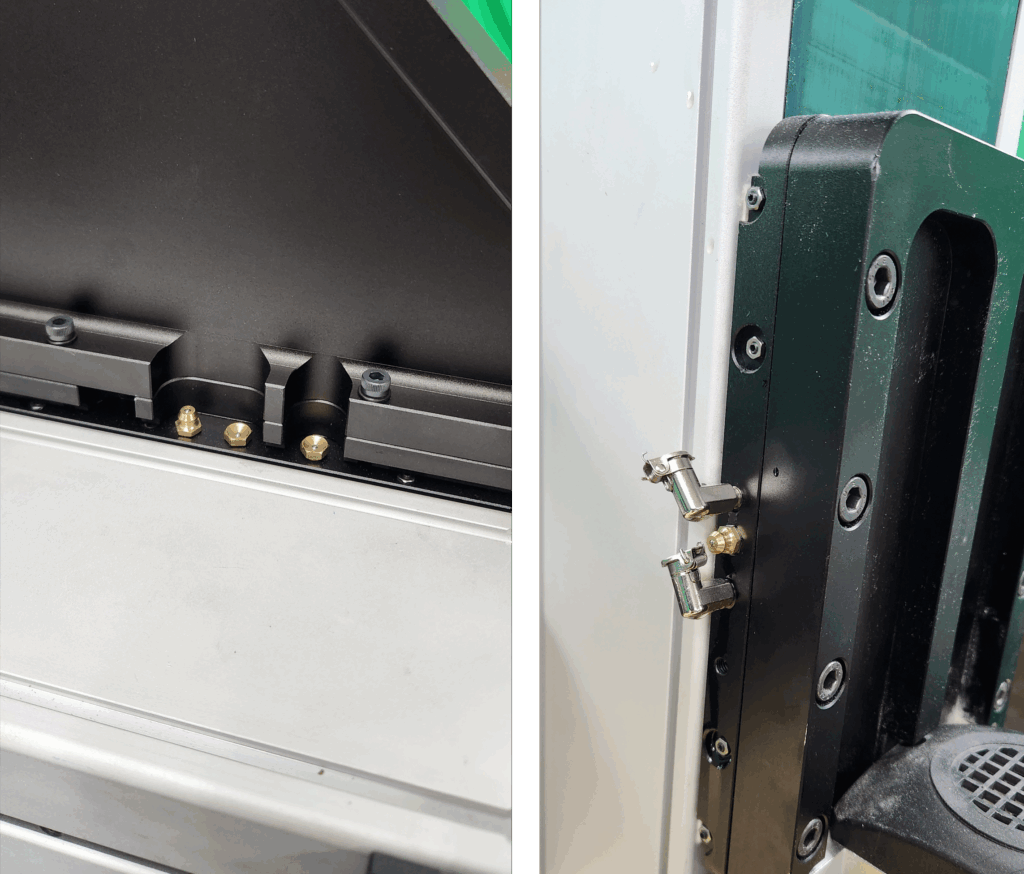 Fusion Pro CNC lubrication ports for easy maintenance of ball screws, bearings, and linear guides