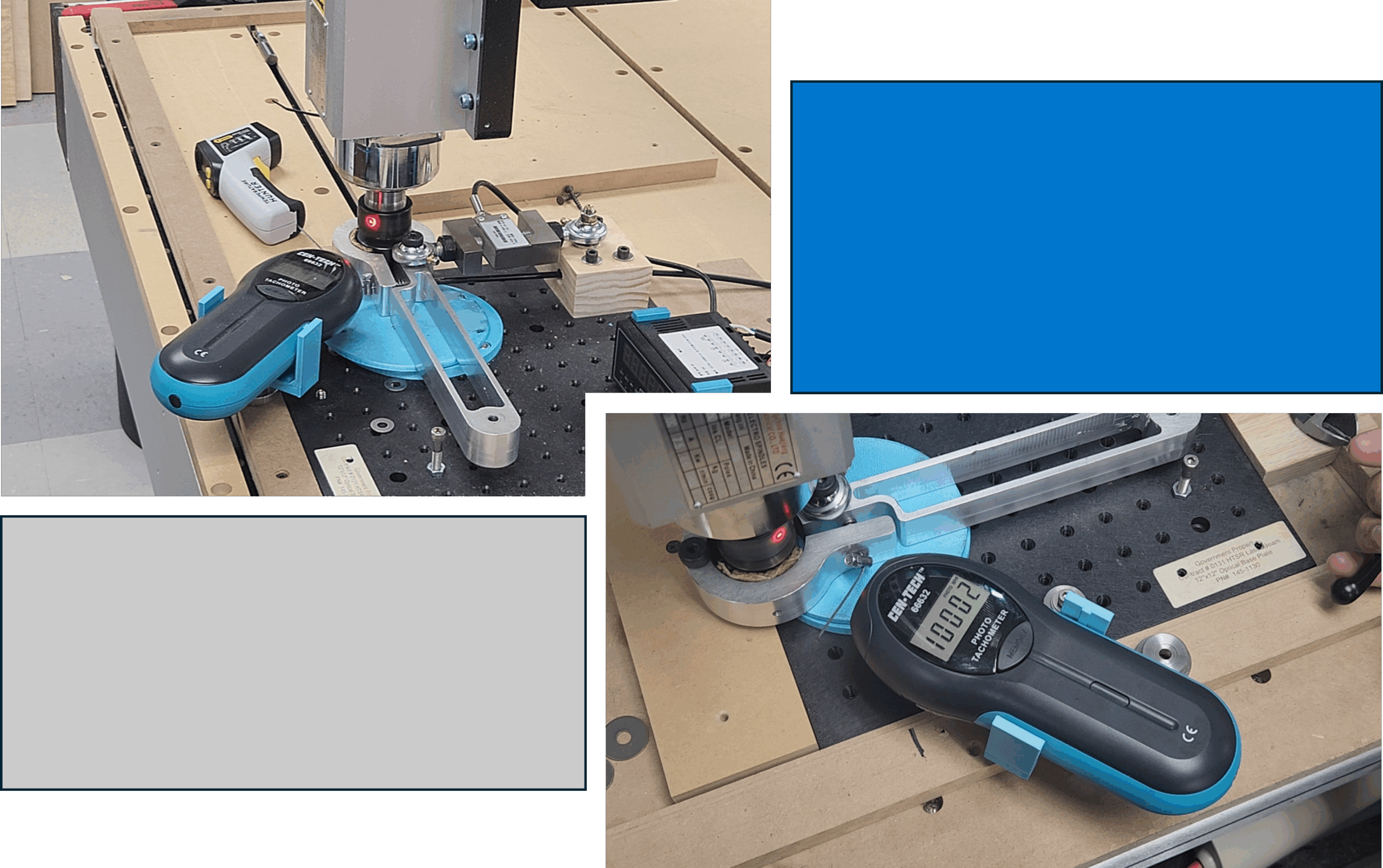 Fusion CNC spindle testing with prony brake and tachometer measuring torque and RPM cut-out
